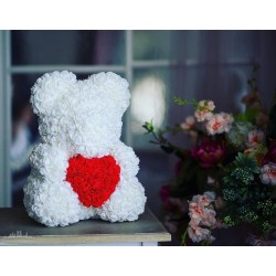 Мече от рози - Бяло и червено 30cm