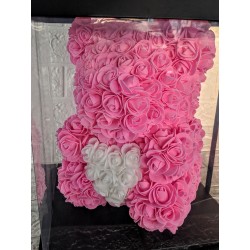 Мече от рози - Розово и бяло 30cm