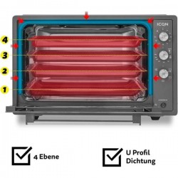 Електрическа фурна ICQN, 2000W, 60л, 61x38x42см, Черен мат