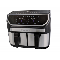Двоен фритюрник с горещ въздух AirFryer Lexical, 1700 W, Дигитален, Две кошници 9 литра, Тouch Screen, LED дисплей, Черен/Инокс