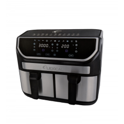 Двоен фритюрник с горещ въздух AirFryer Lexical, 1700 W, Дигитален, Две кошници 9 литра, Тouch Screen, LED дисплей, Черен/Инокс