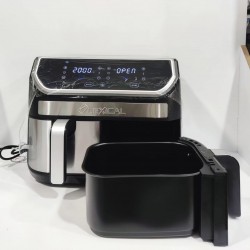 Двоен фритюрник с горещ въздух AirFryer Lexical, 1700 W, Дигитален, Две кошници 9 литра, Тouch Screen, LED дисплей, Черен/Инокс
