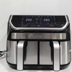 Двоен фритюрник с горещ въздух AirFryer Lexical, 1700 W, Дигитален, Две кошници 9 литра, Тouch Screen, LED дисплей, Черен/Инокс