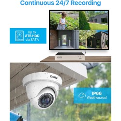 1T Система за видеонаблюдение, Zosi, 1T, 1080P, H.265+, Бял
