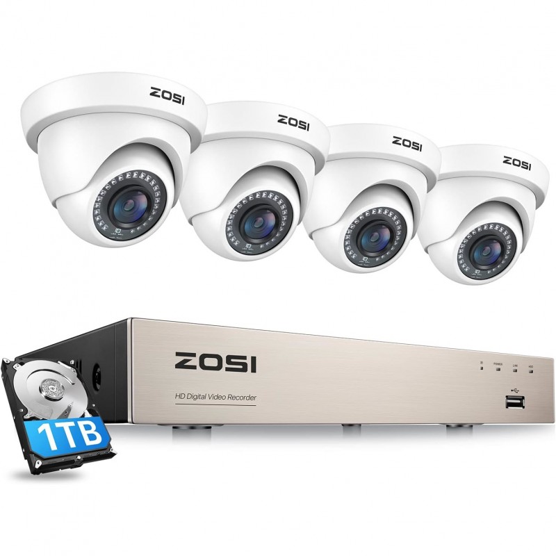 1T Система за видеонаблюдение, Zosi, 1T, 1080P, H.265+, Бял