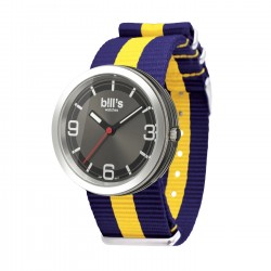 Часовник Bill's Watches Addict Водоустойчив, Текстилна каишка, Navy Blue / Yellow, Син Жълт