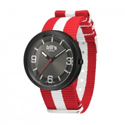 Часовник Bill's Watches Addict Водоустойчив, Текстилна каишка, Red / White, Червен Бял