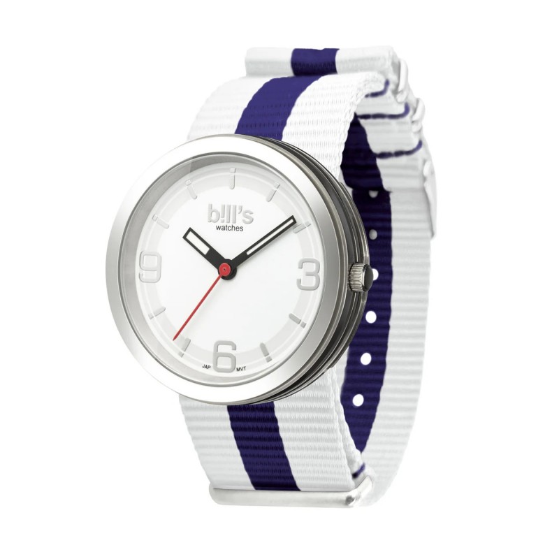 Часовник Bill's Watches Addict Водоустойчив, Текстилна каишка, White / Navy Blue, Бял Син