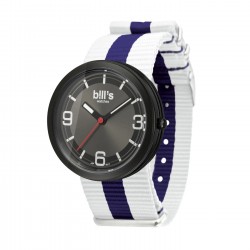 Часовник Bill's Watches Addict Водоустойчив, Текстилна каишка, White / Navy Blue, Бял Син