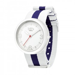 Часовник Bill's Watches Addict Водоустойчив, Текстилна каишка, White / Navy Blue, Бял Син