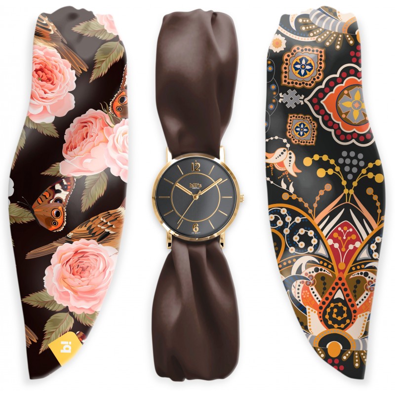 Часовник Bill's Watches Trend Водоустойчив, 3 сатенени шалчета, Brown Gold