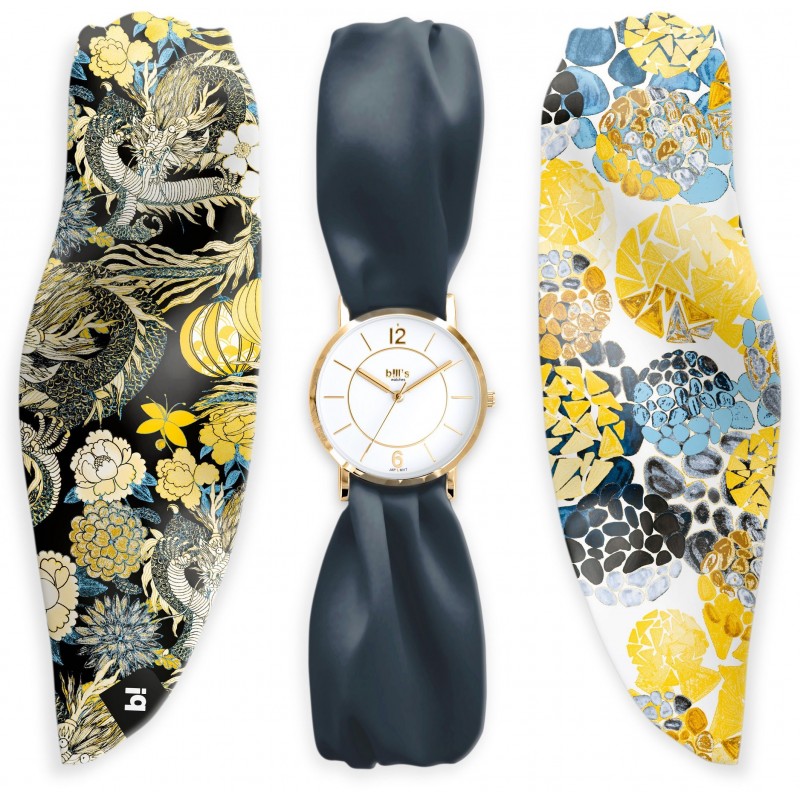 Часовник Bill's Watches Trend Водоустойчив, 3 сатенени шалчета Or Bleu
