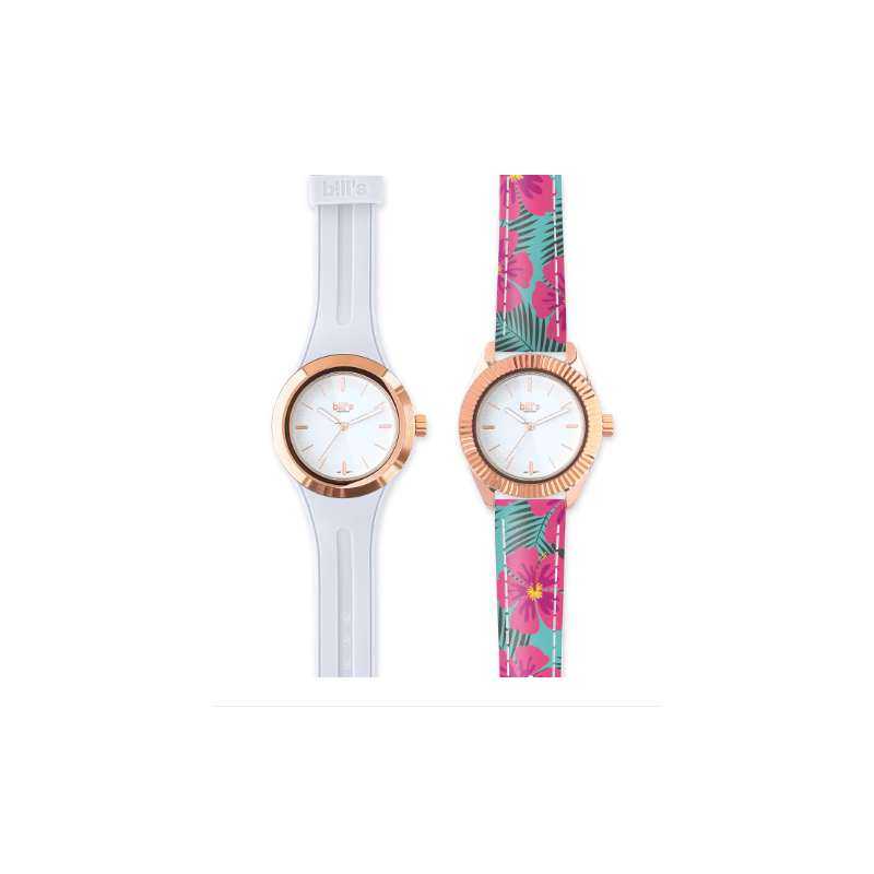 Часовник Bill's Watches Twist, Водоустойчив, 2 Сменяеми каишки, Бял / Многоцветен