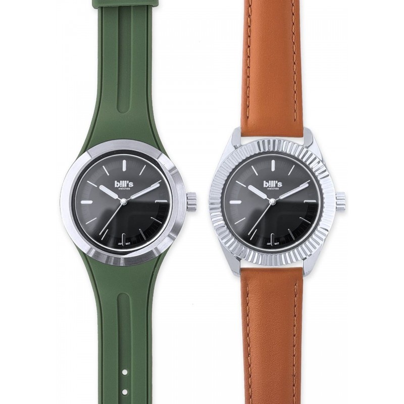 Часовник Bill's Watches Twist, Водоустойчив, 2 Сменяеми каишки, Khaki Green & Camel, Зелен и Кафяв