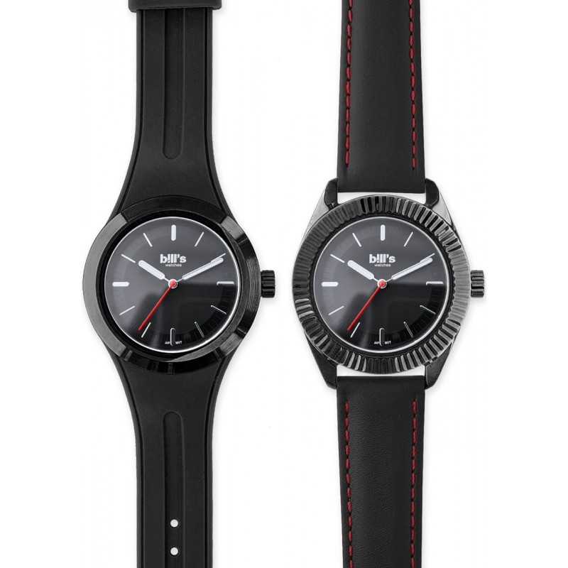 Часовник Bill's Watches Twist, Водоустойчив, 2 Сменяеми каишки, Full Black, Черен