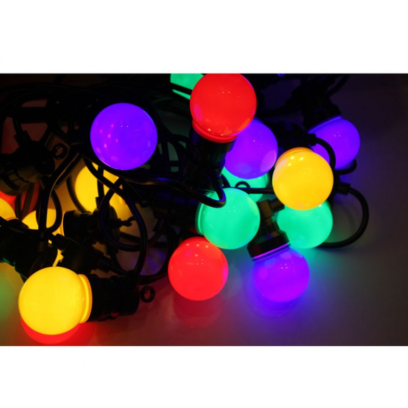 LED цветни крушки с кабел, верига, 10 метра, 20бр крушки