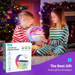 Бързо безжично зарядно устройство 15 W, Високоговорител 3 в 1, Bluetooth , RGB светлина, бял